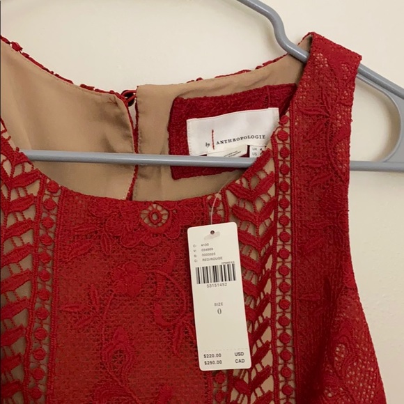 NWT Anthropology Red Dress Lace Sz 0 - Picture 6 of 7